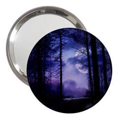 Moonlit A Forest At Night With A Full Moon 3  Handbag Mirrors by Proyonanggan