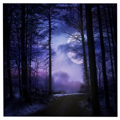 Moonlit A Forest At Night With A Full Moon Wooden Puzzle Square by Proyonanggan