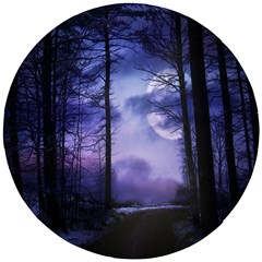 Moonlit A Forest At Night With A Full Moon Wooden Puzzle Round by Proyonanggan