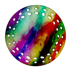 Colorful Abstract Paint Splats Background Round Filigree Ornament (two Sides) by Proyonanggan