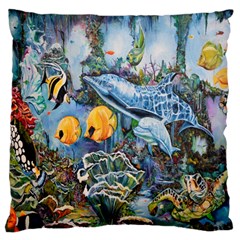 Colorful Aquatic Life Wall Mural Large Premium Plush Fleece Cushion Case (two Sides) by Proyonanggan