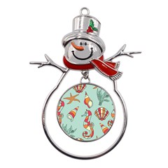 Seahorse Seashell Starfish Shell Metal Snowman Ornament by Proyonanggan