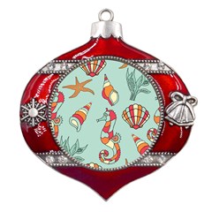 Seahorse Seashell Starfish Shell Metal Snowflake And Bell Red Ornament by Proyonanggan