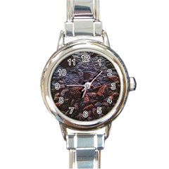 Twilight Treasures: Rocky Beachscape  Round Italian Charm Watch by dflcprintsclothing