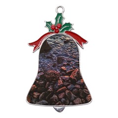 Twilight Treasures: Rocky Beachscape  Metal Holly Leaf Bell Ornament by dflcprintsclothing