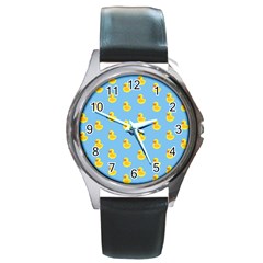 Rubber Duck Pattern Round Metal Watch by Valentinaart