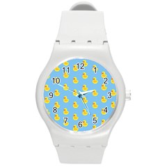 Rubber Duck Pattern Round Plastic Sport Watch (m) by Valentinaart