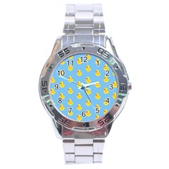 Rubber Duck Pattern Stainless Steel Analogue Watch by Valentinaart