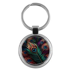 Peacock Feathers Nature Feather Pattern Key Chain (round)