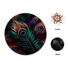 Peacock Feathers Nature Feather Pattern Playing Cards Single Design (round) by pakminggu