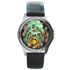 Monkey Tiger Bird Parrot Forest Jungle Style Round Metal Watch by Grandong