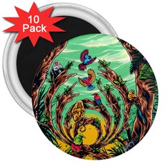 Monkey Tiger Bird Parrot Forest Jungle Style 3  Magnets (10 Pack)  by Grandong