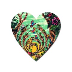 Monkey Tiger Bird Parrot Forest Jungle Style Heart Magnet by Grandong