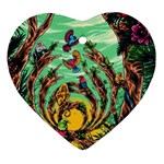 Monkey Tiger Bird Parrot Forest Jungle Style Heart Ornament (Two Sides) Back