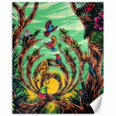 Monkey Tiger Bird Parrot Forest Jungle Style Canvas 16  X 20  by Grandong
