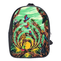 Monkey Tiger Bird Parrot Forest Jungle Style School Bag (large) by Grandong