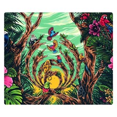 Monkey Tiger Bird Parrot Forest Jungle Style Two Sides Premium Plush Fleece Blanket (small) by Grandong