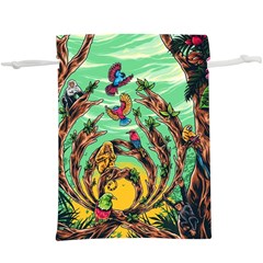 Monkey Tiger Bird Parrot Forest Jungle Style Lightweight Drawstring Pouch (xl) by Grandong