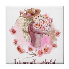 Women with flowers Tile Coaster