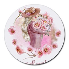 Women with flowers Round Mousepad