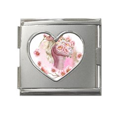 Women with flowers Mega Link Heart Italian Charm (18mm)