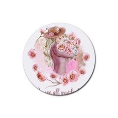 Women with flowers Rubber Coaster (Round)