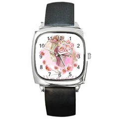 Women with flowers Square Metal Watch