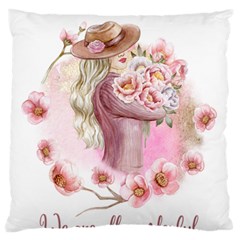 Women with flowers Standard Premium Plush Fleece Cushion Case (One Side)