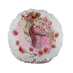 Women with flowers Standard 15  Premium Flano Round Cushions