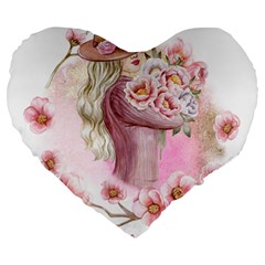 Women with flowers Large 19  Premium Flano Heart Shape Cushions