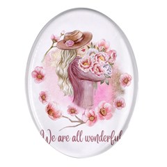 Women with flowers Oval Glass Fridge Magnet (4 pack)