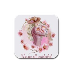 Women with flower Rubber Square Coaster (4 pack)