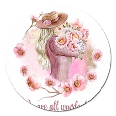 Women With Flower Magnet 5  (round) by fashiontrends