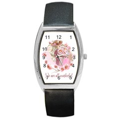 Women with flower Barrel Style Metal Watch