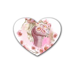 Women with flower Rubber Heart Coaster (4 pack)