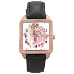 Women with flower Rose Gold Leather Watch 