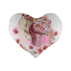 Women with flower Standard 16  Premium Flano Heart Shape Cushions