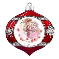 Women with flower Metal Snowflake And Bell Red Ornament