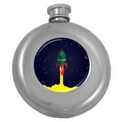 Rocket Halftone Astrology Astronaut Round Hip Flask (5 Oz)