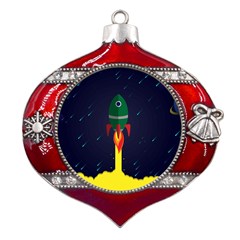 Rocket Halftone Astrology Astronaut Metal Snowflake And Bell Red Ornament