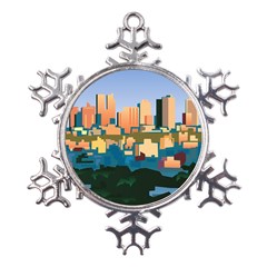 City Buildings Urban Dawn Metal Large Snowflake Ornament