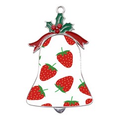 Seamless Pattern Fresh Strawberry Metal Holly Leaf Bell Ornament