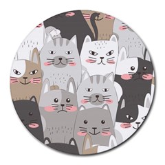 Cute Cats Seamless Pattern Round Mousepad