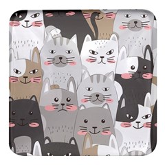 Cute Cats Seamless Pattern Square Glass Fridge Magnet (4 Pack) by Bangk1t