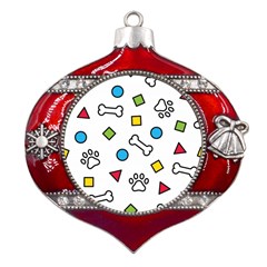 Dog Paw Seamless Pattern Footprint Bone Metal Snowflake And Bell Red Ornament