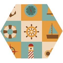 Nautical Elements Collection Wooden Puzzle Hexagon