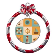 Nautical Elements Collection Metal Red Ribbon Round Ornament