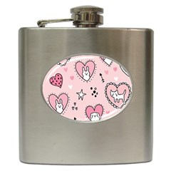 Cartoon Cute Valentines Day Doodle Heart Love Flower Seamless Pattern Vector Hip Flask (6 Oz)