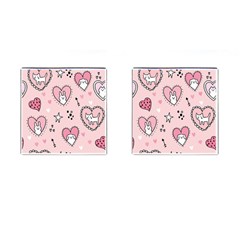 Cartoon Cute Valentines Day Doodle Heart Love Flower Seamless Pattern Vector Cufflinks (square) by Bangk1t