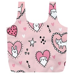 Cartoon Cute Valentines Day Doodle Heart Love Flower Seamless Pattern Vector Full Print Recycle Bag (xl)
